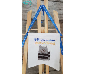 Stickdatei ITH - Wimpel Stab "Willkommen in unserer/meiner Miezwohnung"